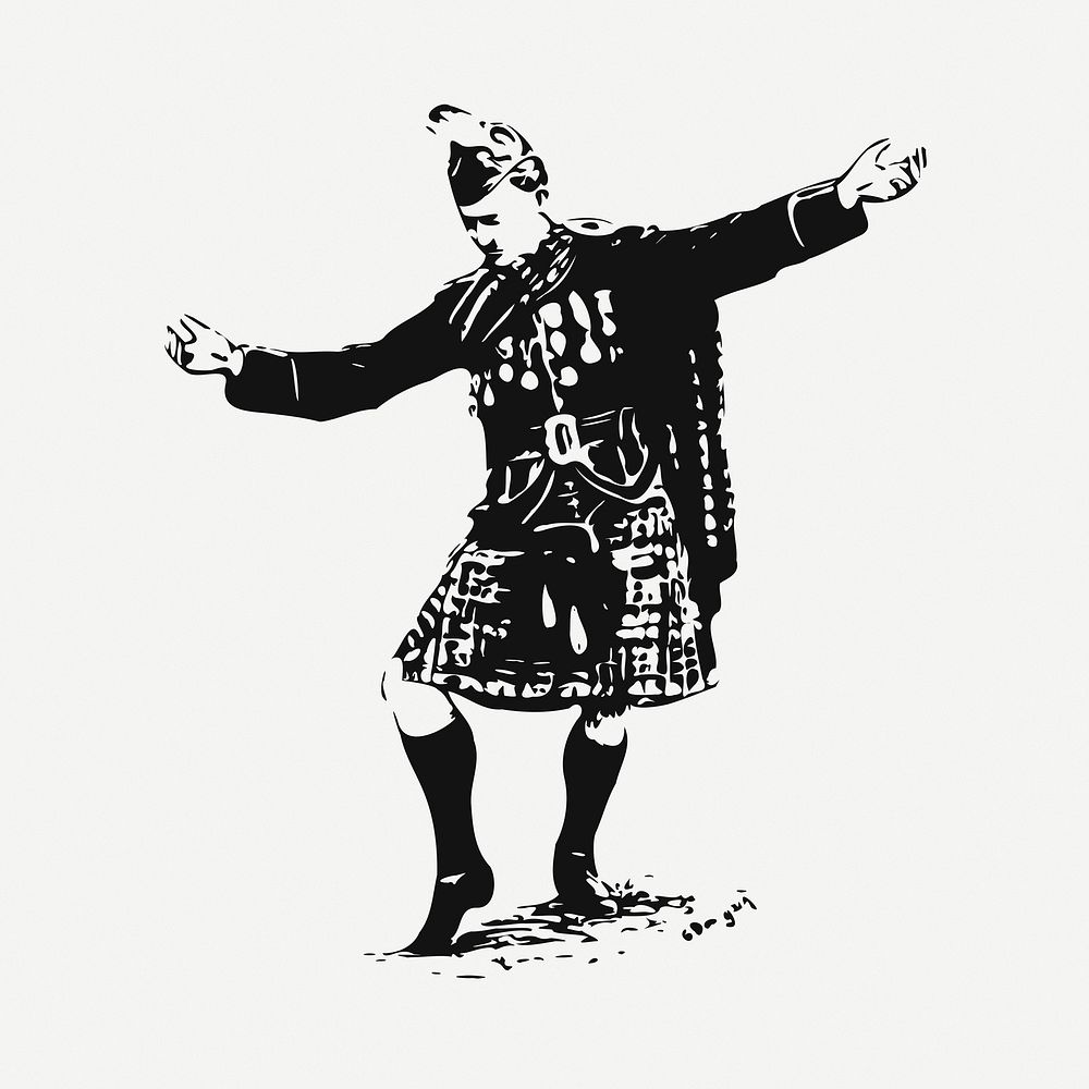 Scottish highlander  clipart, black & white illustration psd. Free public domain CC0 image.