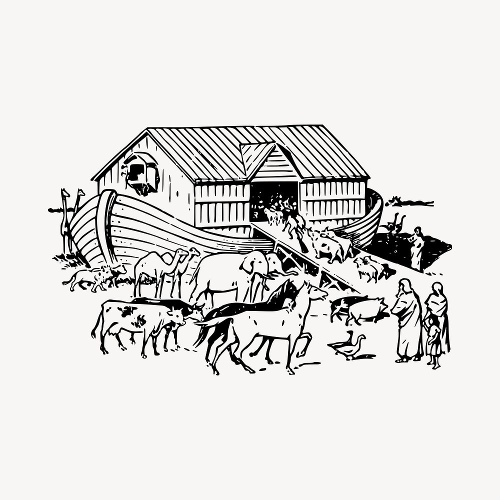 Noah's Ark collage element, drawing illustration vector. Free public domain CC0 image.
