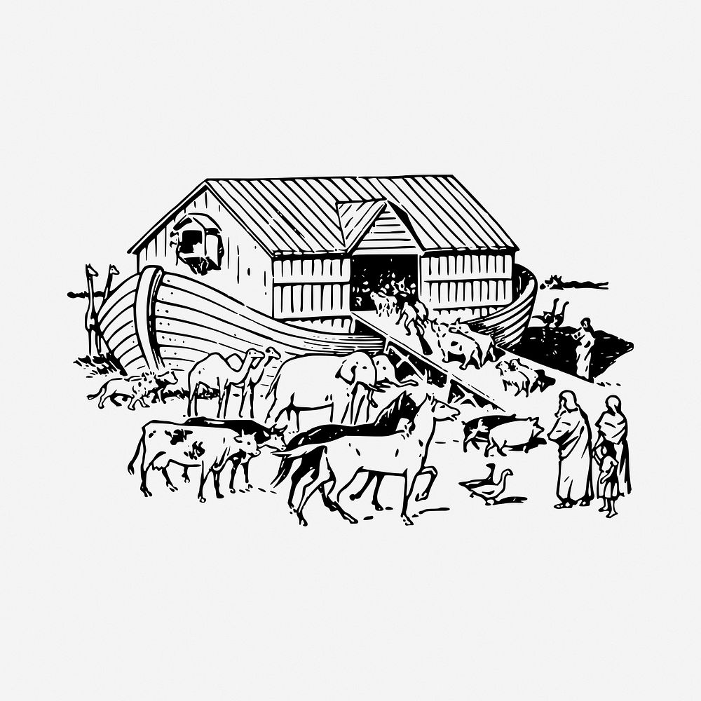 Noah's Ark drawing illustration. Free public domain CC0 image.