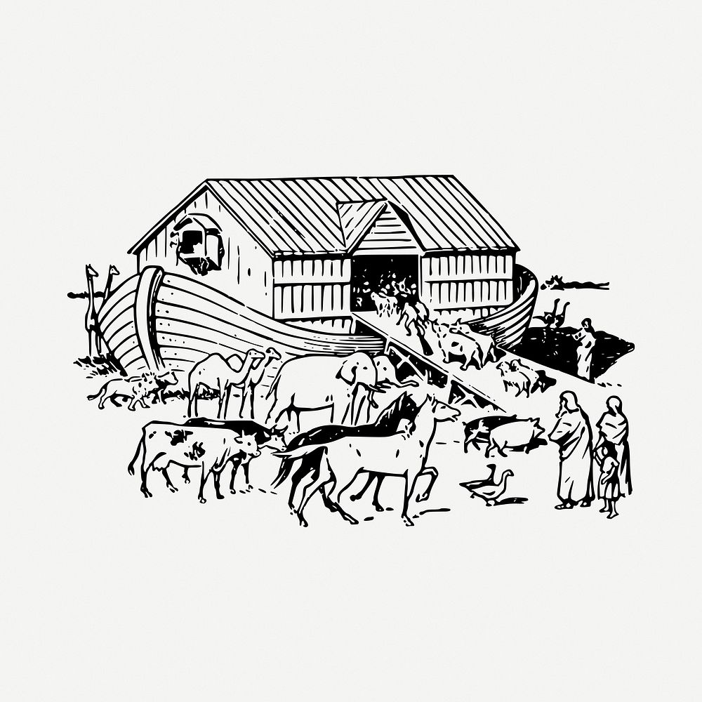 Noah's Ark  clipart, black & white illustration psd. Free public domain CC0 image.