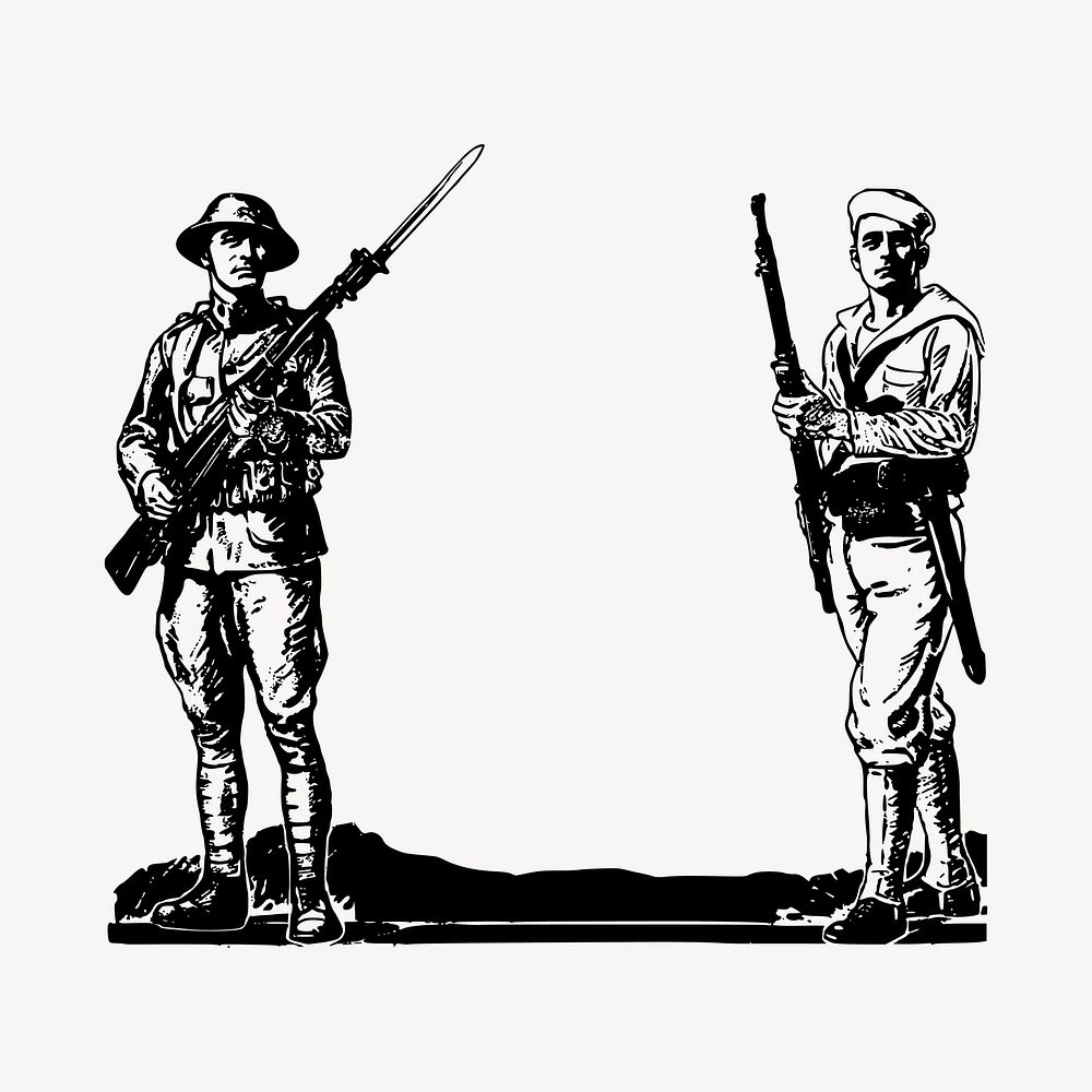 Solider & sailor collage element, drawing illustration vector. Free public domain CC0 image.