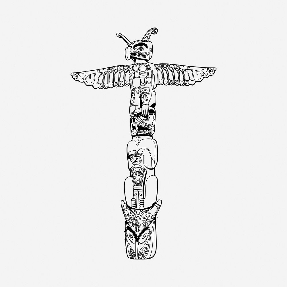 Totem pole drawing illustration. Free public domain CC0 image.