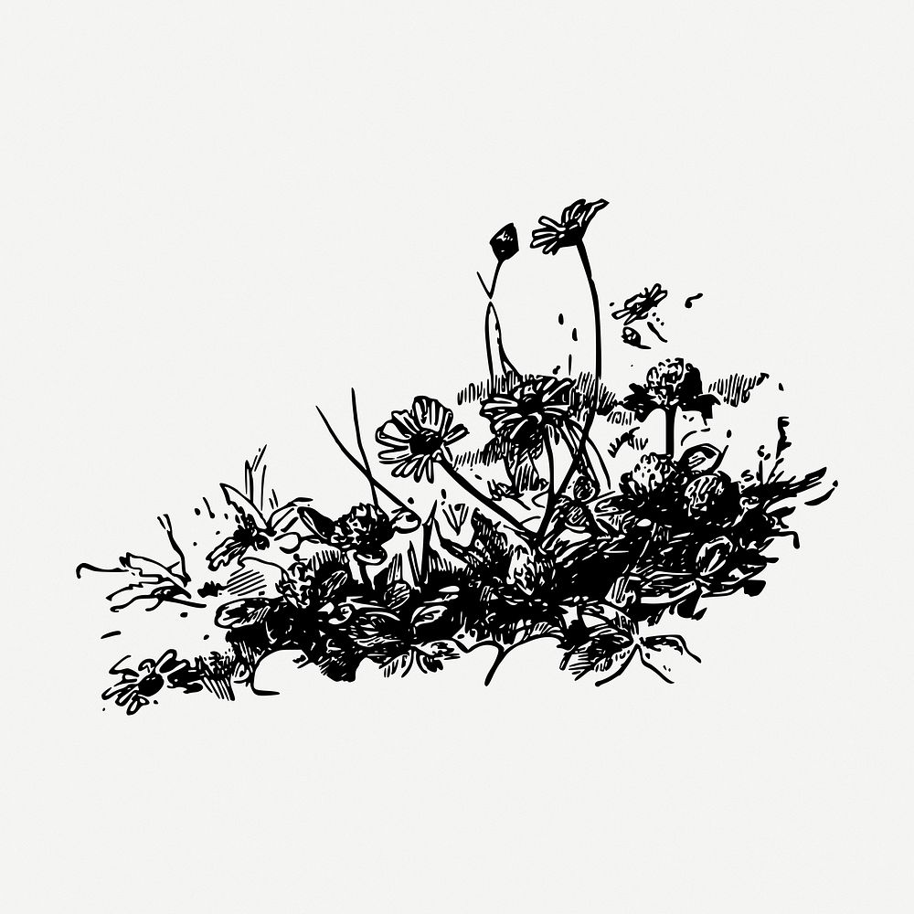 Flower  clipart, black & white illustration psd. Free public domain CC0 image.