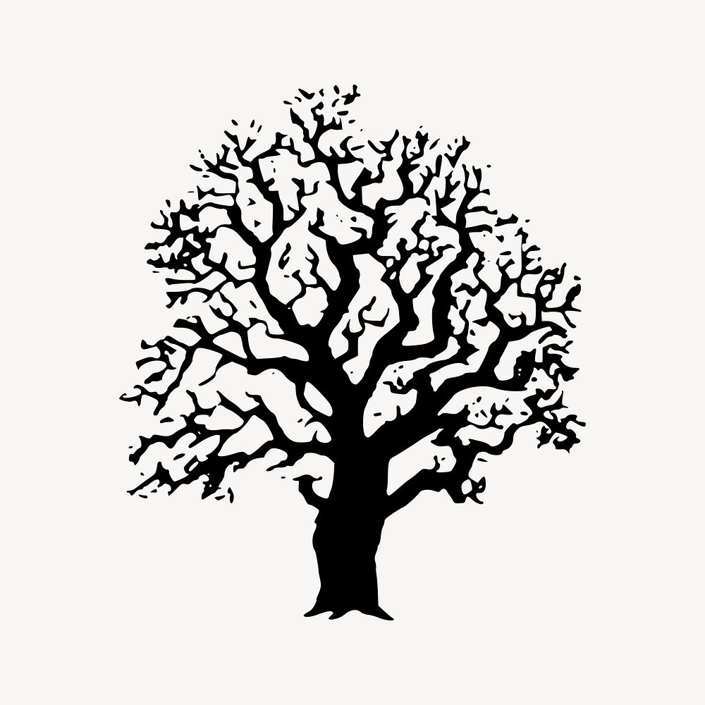 Oak tree  clipart, black & white illustration psd. Free public domain CC0 image.