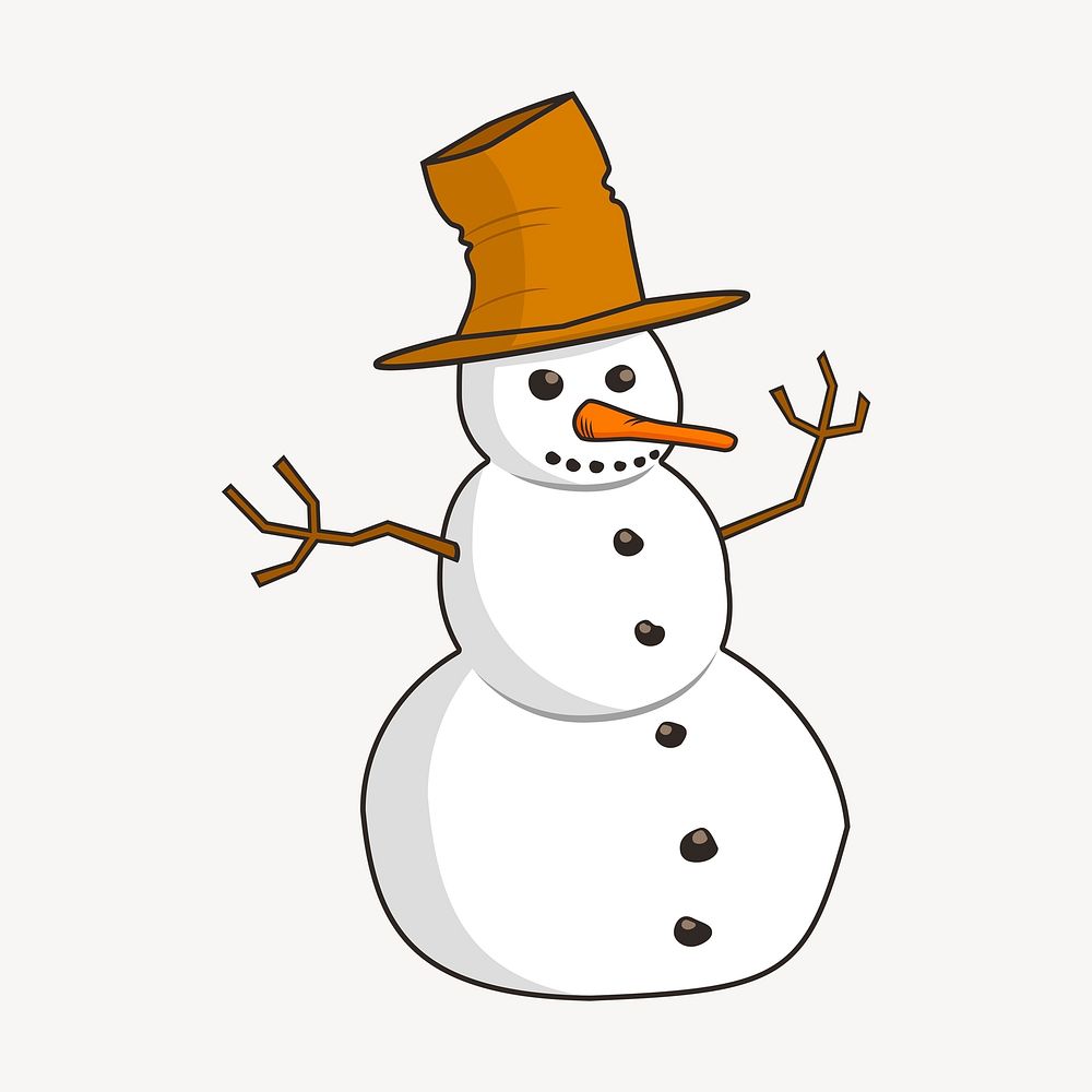 Snowman collage element, drawing illustration vector. Free public domain CC0 image.