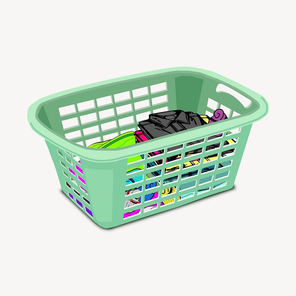 Clothes basket collage element illustration vector. Free public domain CC0 image.