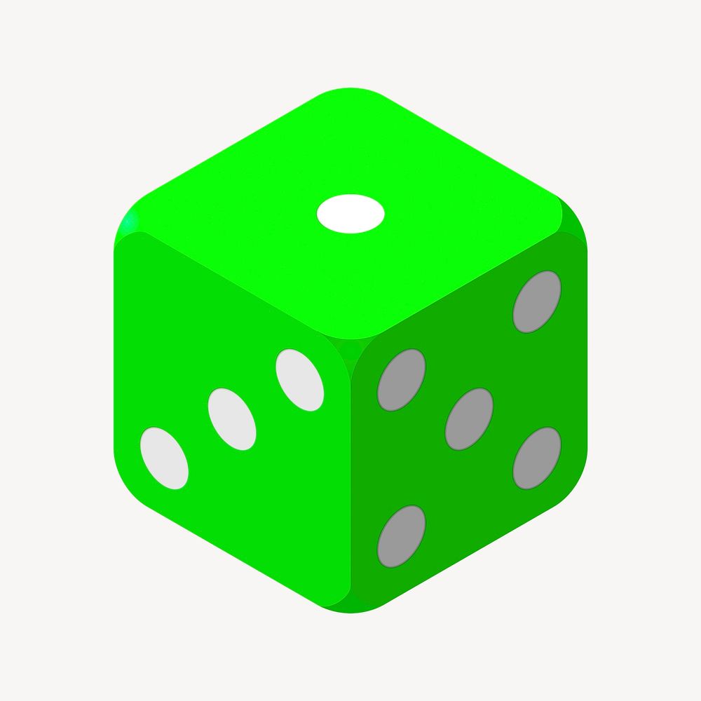 Green dice illustration. Free public domain CC0 image.