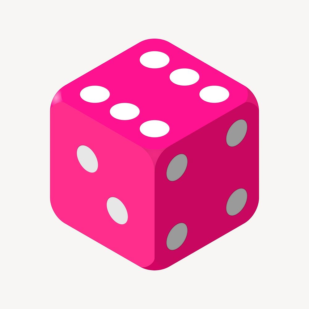 Pink dice illustration. Free public domain CC0 image.