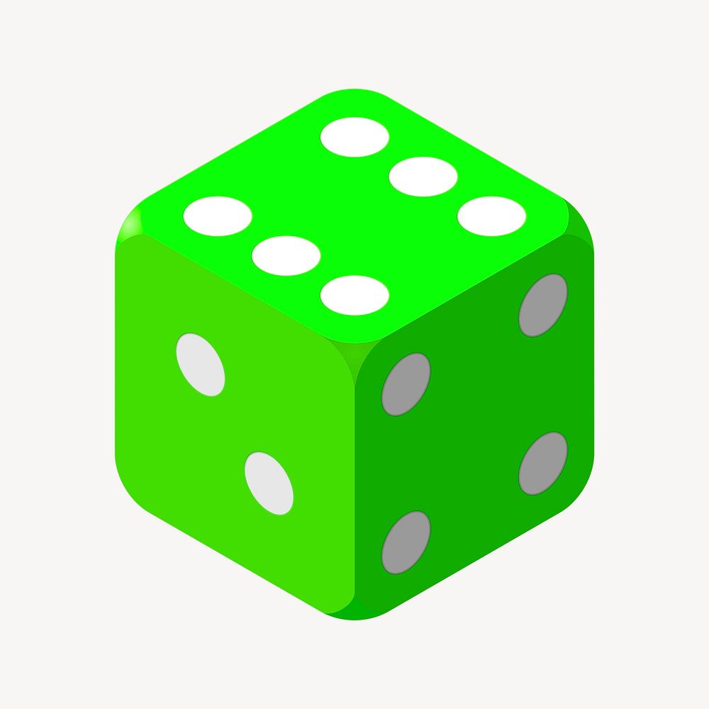 Green dice illustration. Free public domain CC0 image.