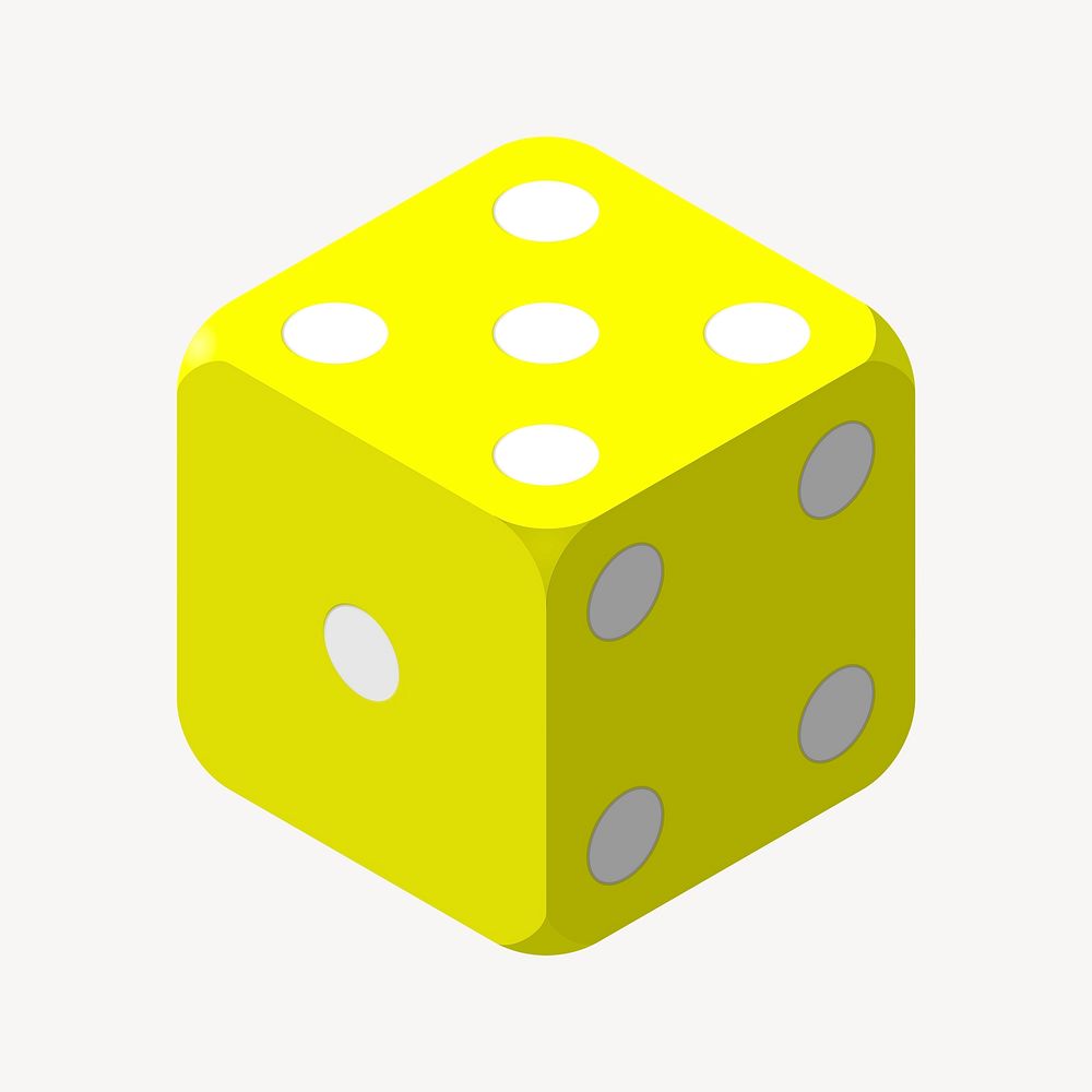 Yellow dice collage element illustration vector. Free public domain CC0 image.