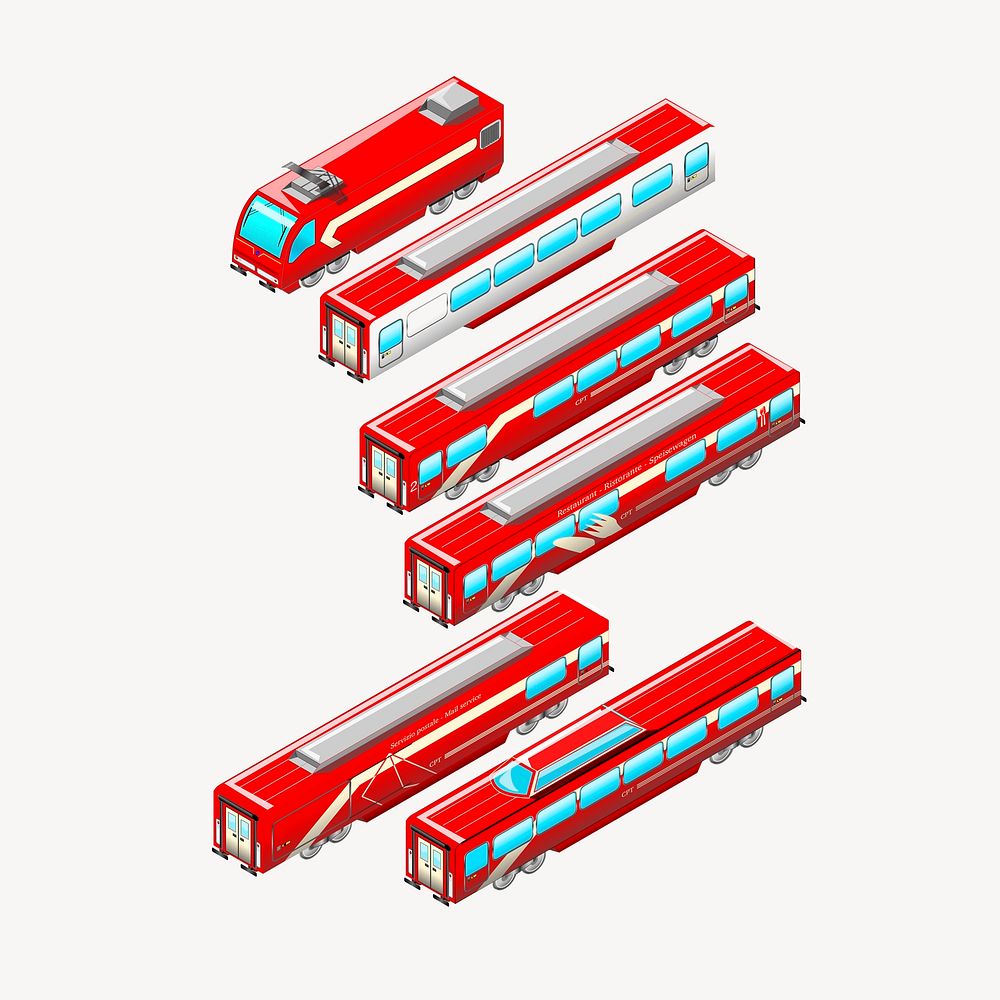 Various trains collage element illustration vector. Free public domain CC0 image.