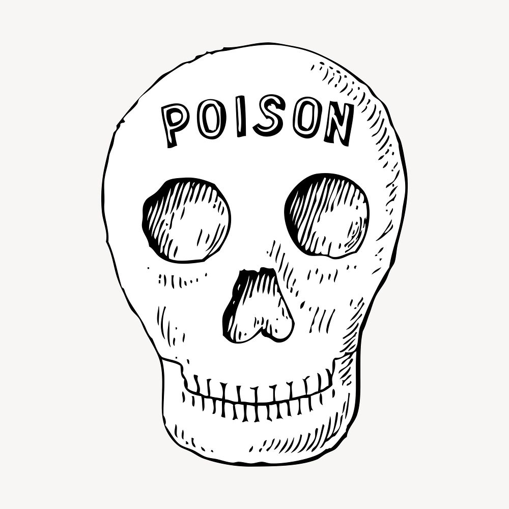 Human skull with poison word collage element psd. Free public domain CC0 image.