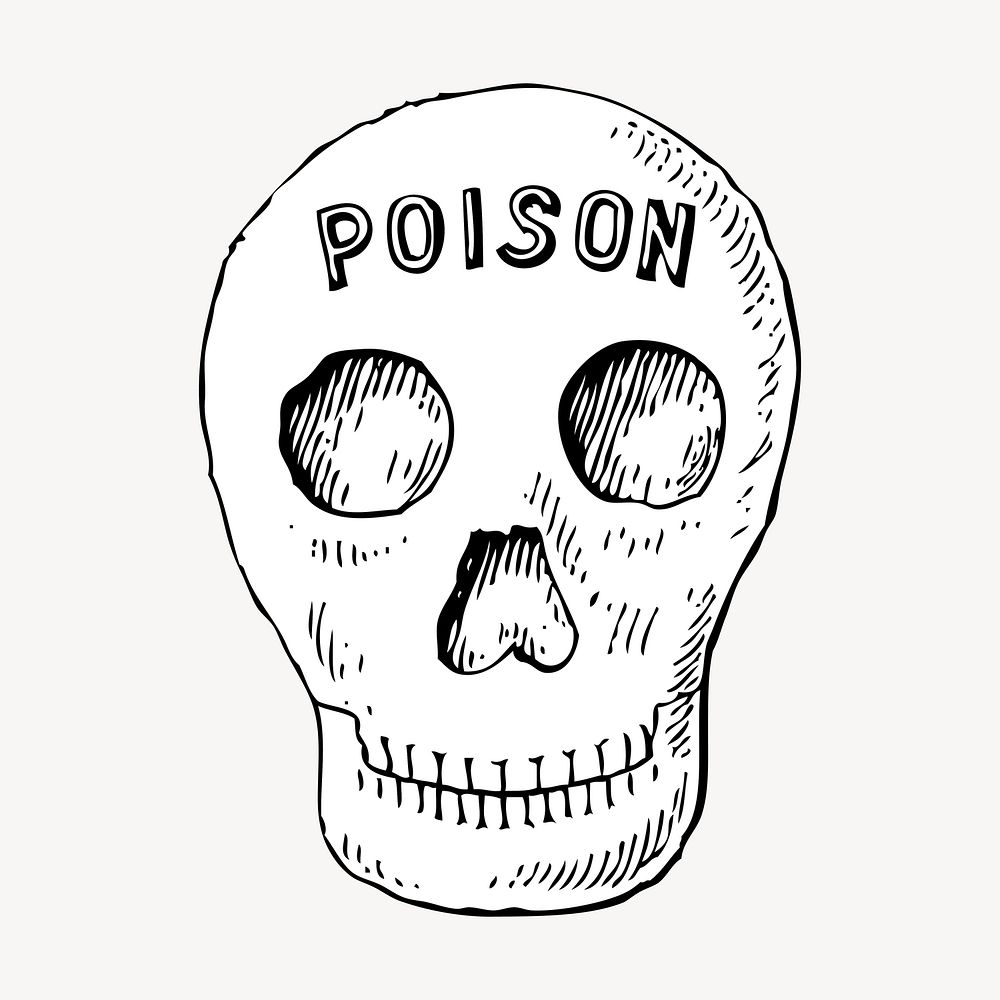 Human skull with poison word collage element vector. Free public domain CC0 image.