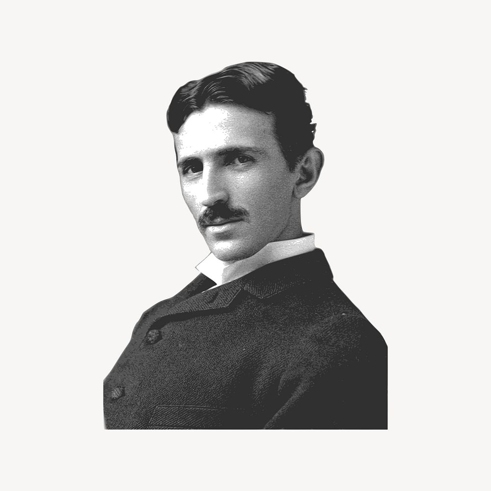 Nicola Tesla portrait illustration. Free public domain CC0 image.