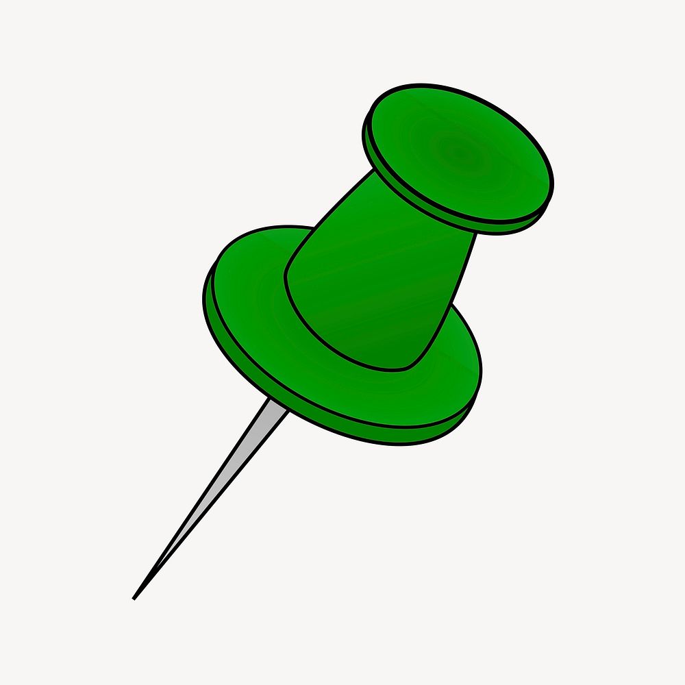 Green pin clipart, illustration. Free public domain CC0 image.