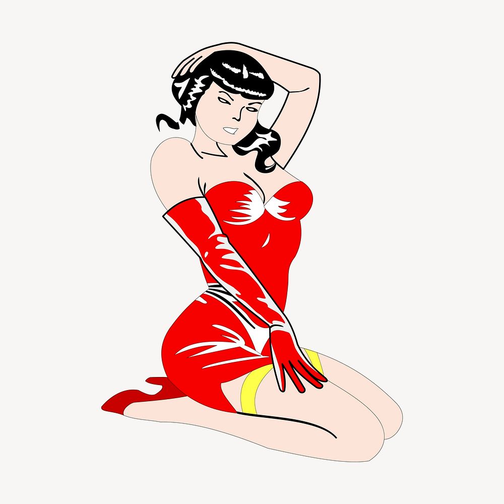 Hot girl in red dress illustration. Free public domain CC0 image.