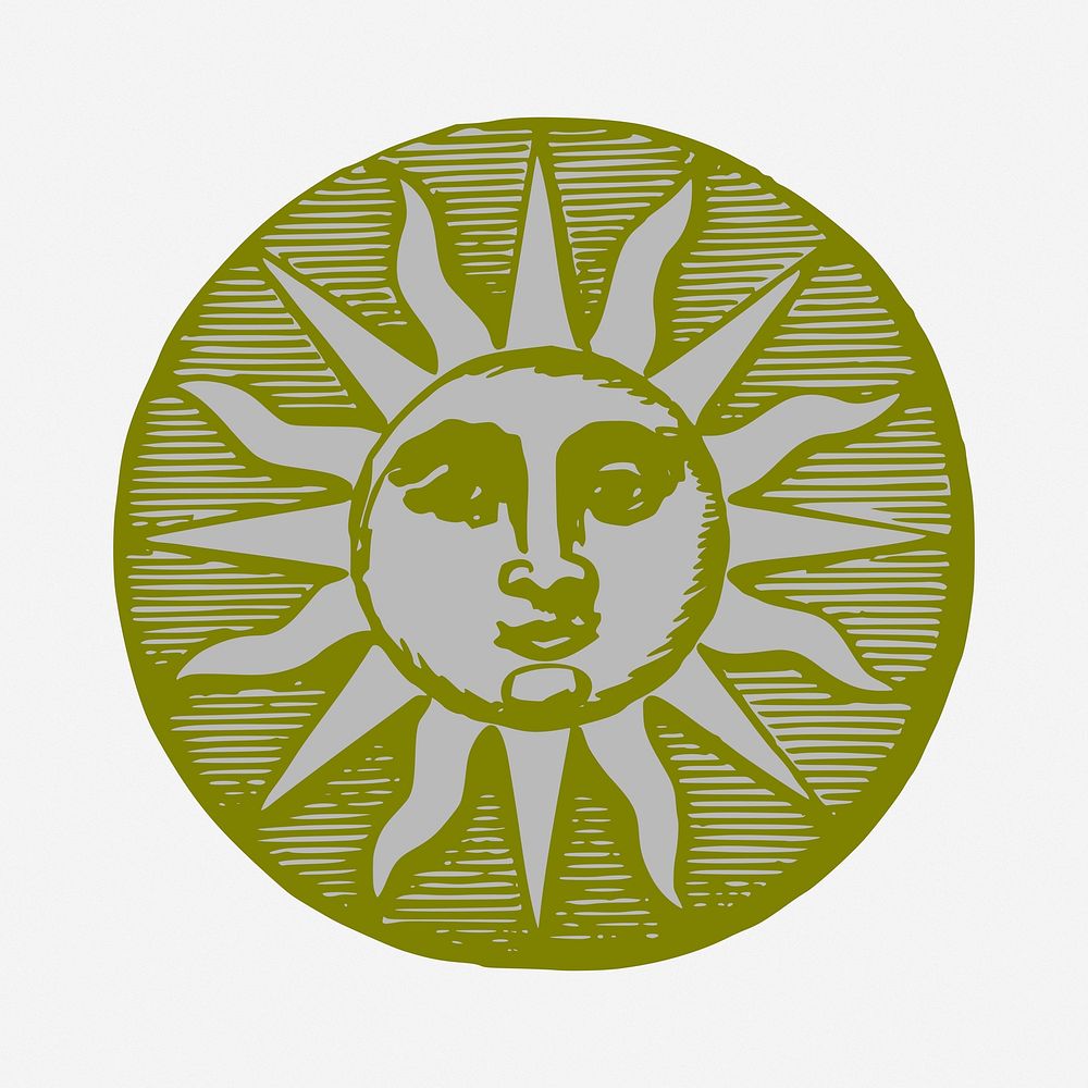 Vintage sun clipart, illustration. Free public domain CC0 image.