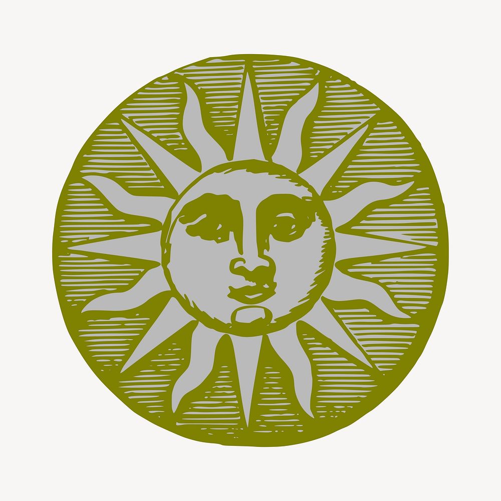 Vintage sun clipart, illustration vector. Free public domain CC0 image.