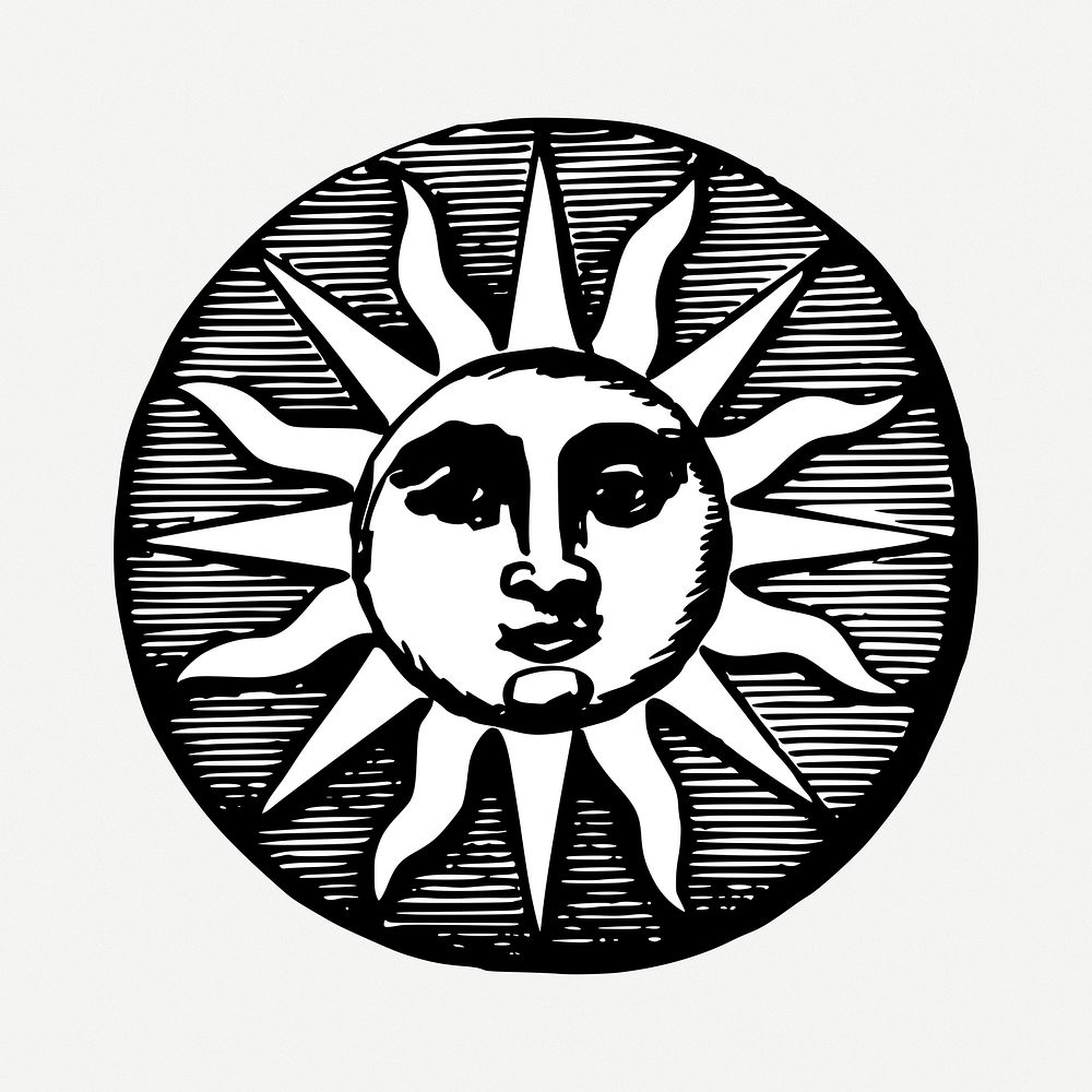 Vintage sun clipart, illustration psd. Free public domain CC0 image.