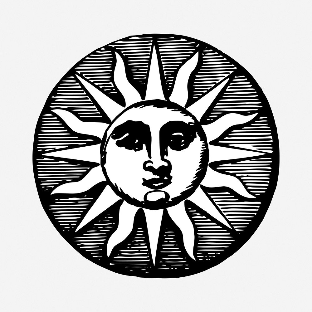 Vintage sun clipart, illustration. Free public domain CC0 image.