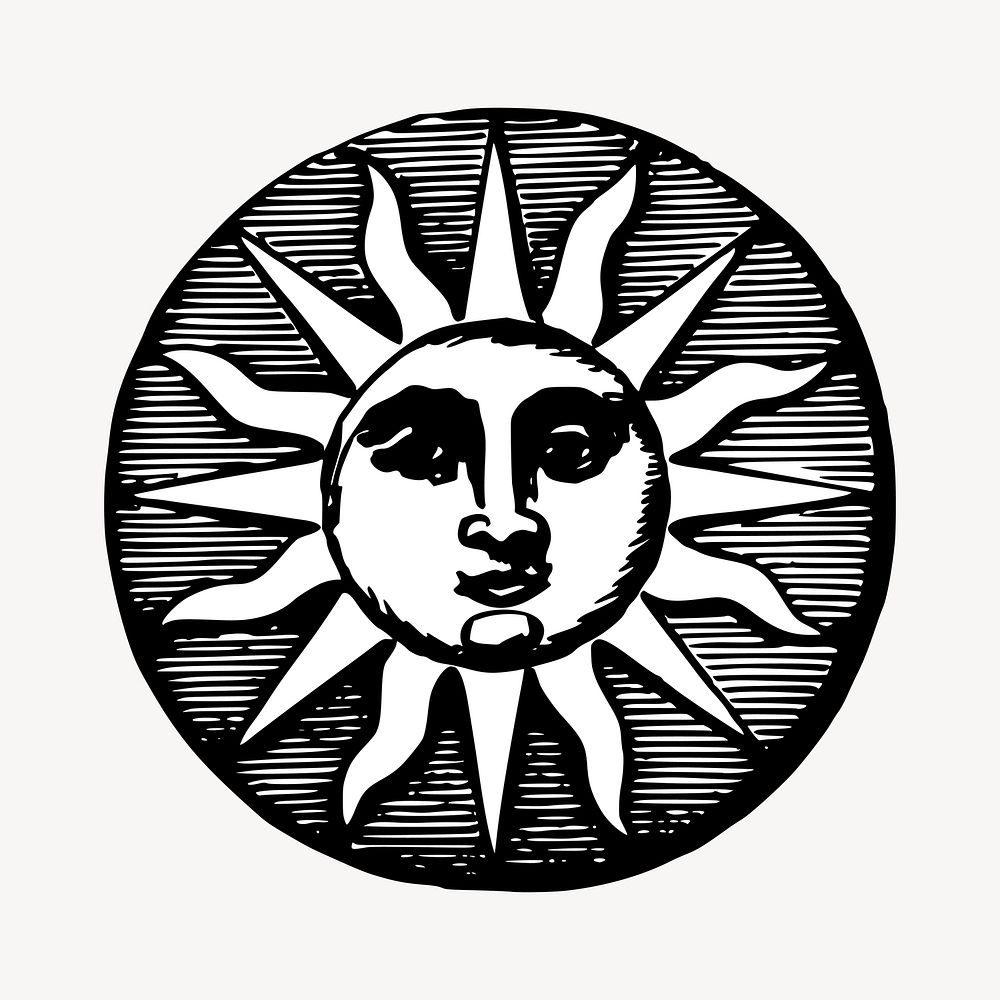 Vintage sun clipart, illustration vector. Free public domain CC0 image.
