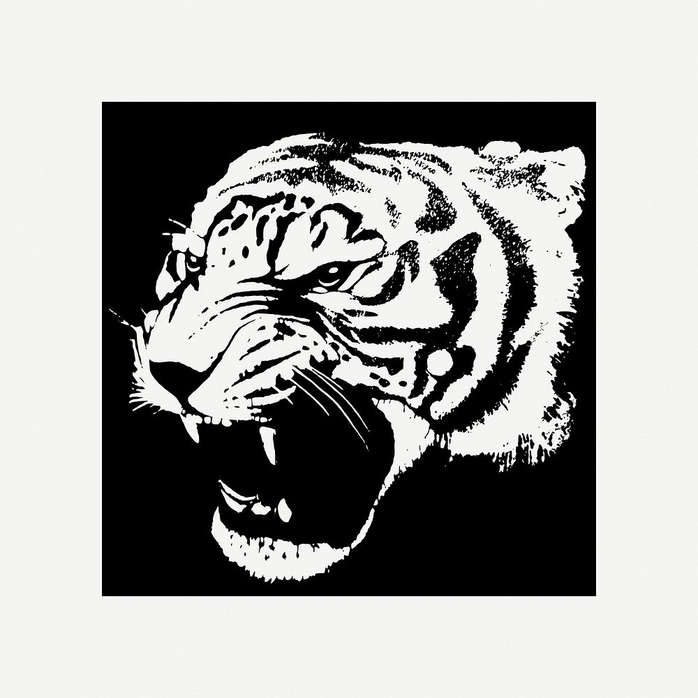 Tiger head collage element psd. Free public domain CC0 image.