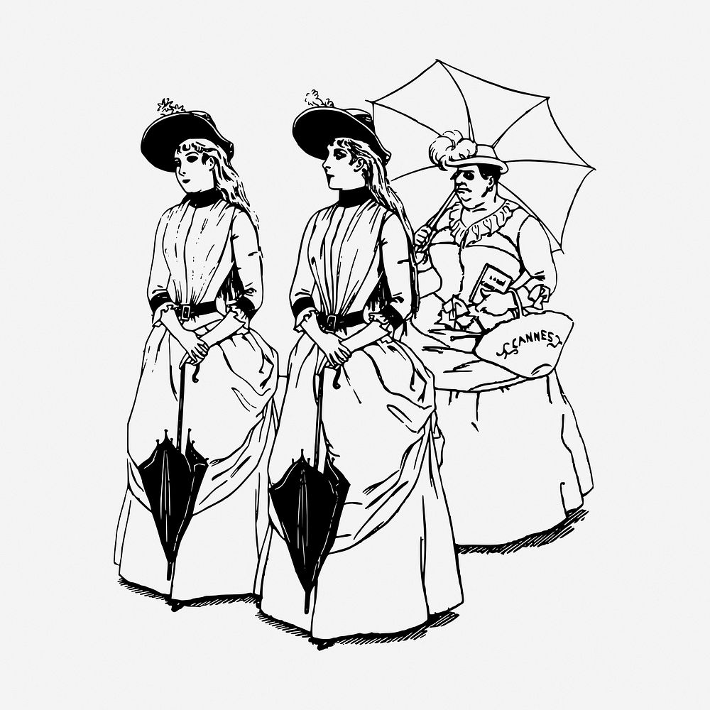 Victorian ladies clipart, illustration. Free public domain CC0 image.