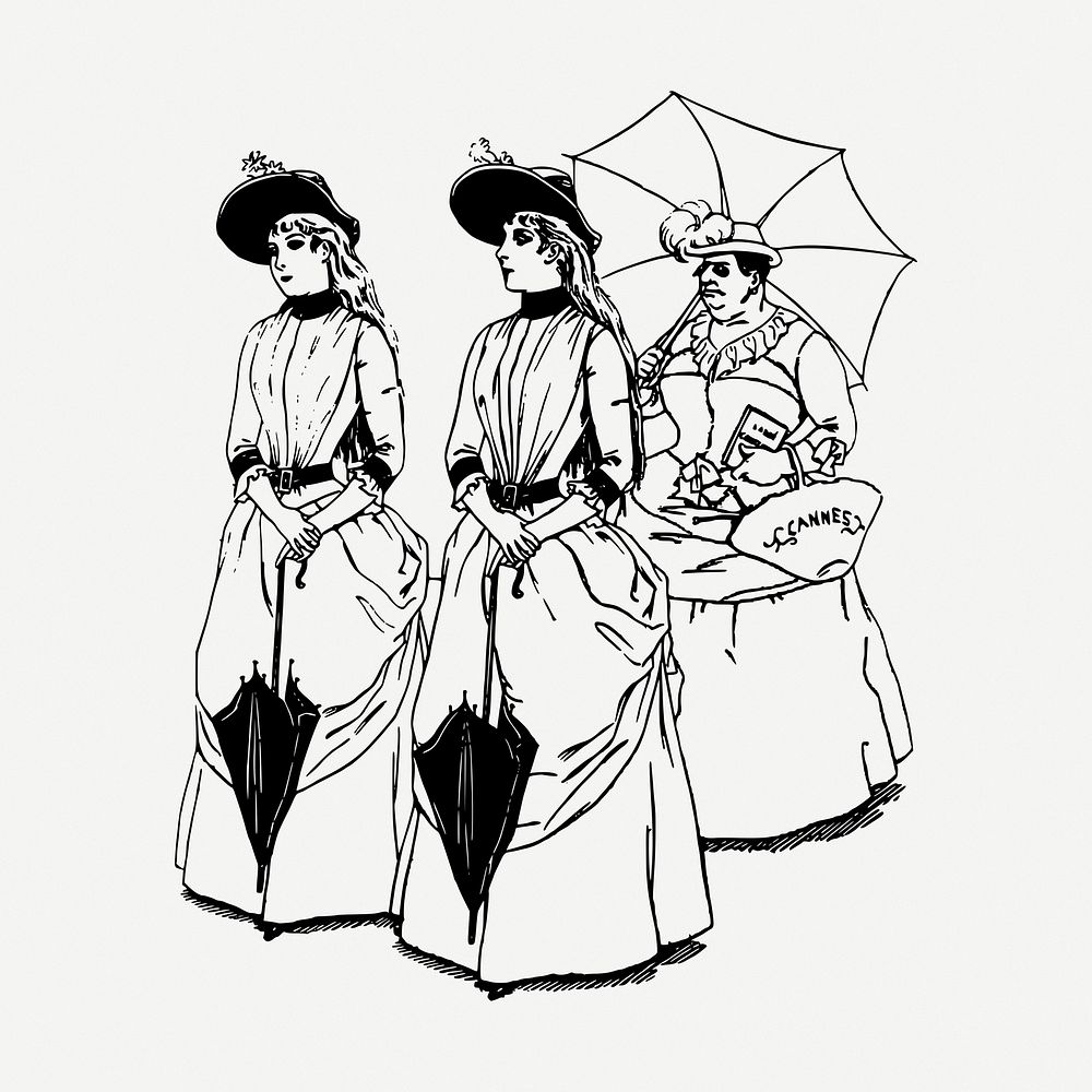 Victorian ladies clipart, illustration psd. Free public domain CC0 image.
