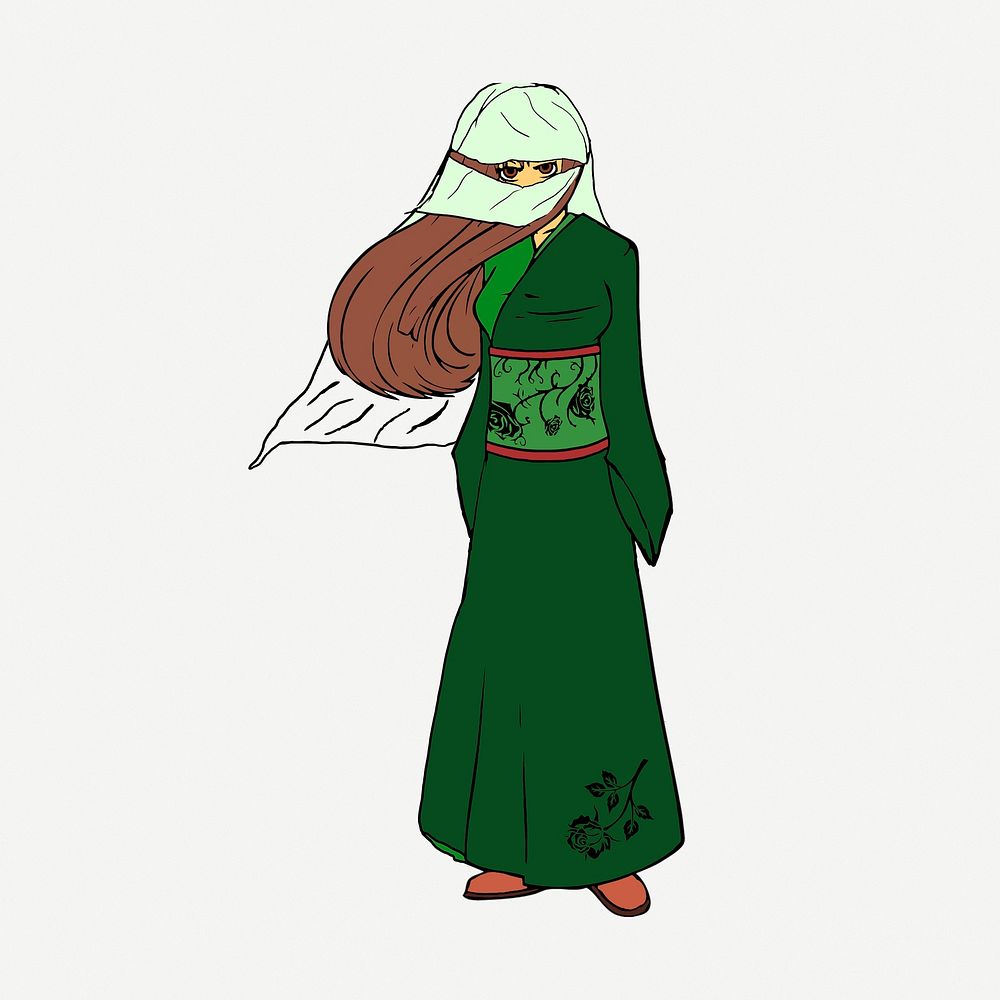 Muslim woman clipart, illustration psd. Free public domain CC0 image.