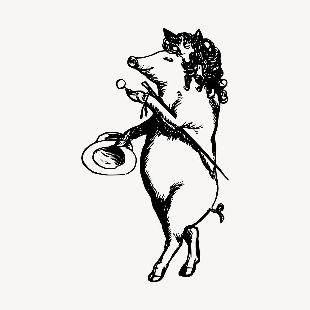 Anthropomorphic pig clipart, illustration vector. Free public domain CC0 image.