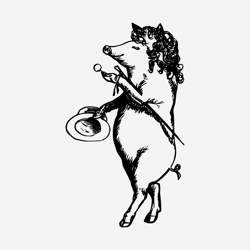 Anthropomorphic pig clipart, illustration. Free public domain CC0 image.
