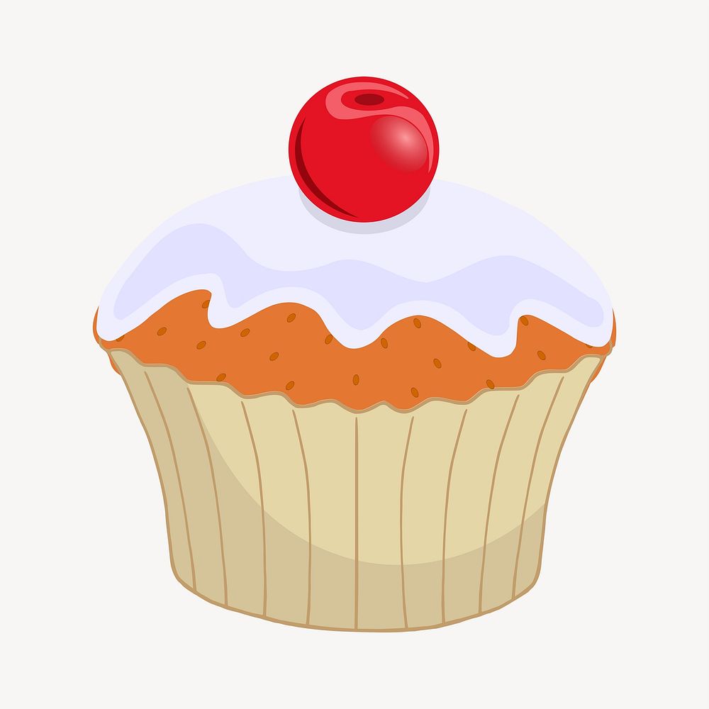 Cherry cupcake illustration. Free public domain CC0 image.
