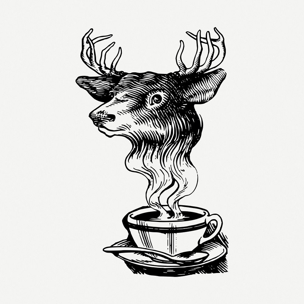 Deer coffee clipart, illustration psd. Free public domain CC0 image.
