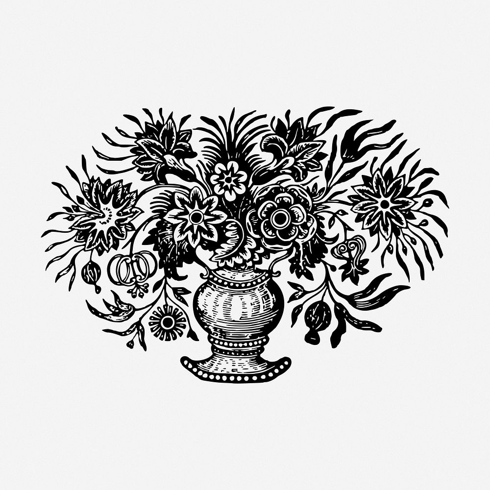 Flowers in vase illustration. Free public domain CC0 image.