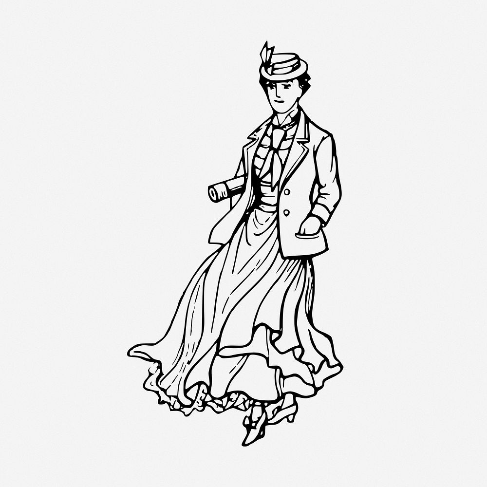 Victorian woman clipart, illustration. Free public domain CC0 image.
