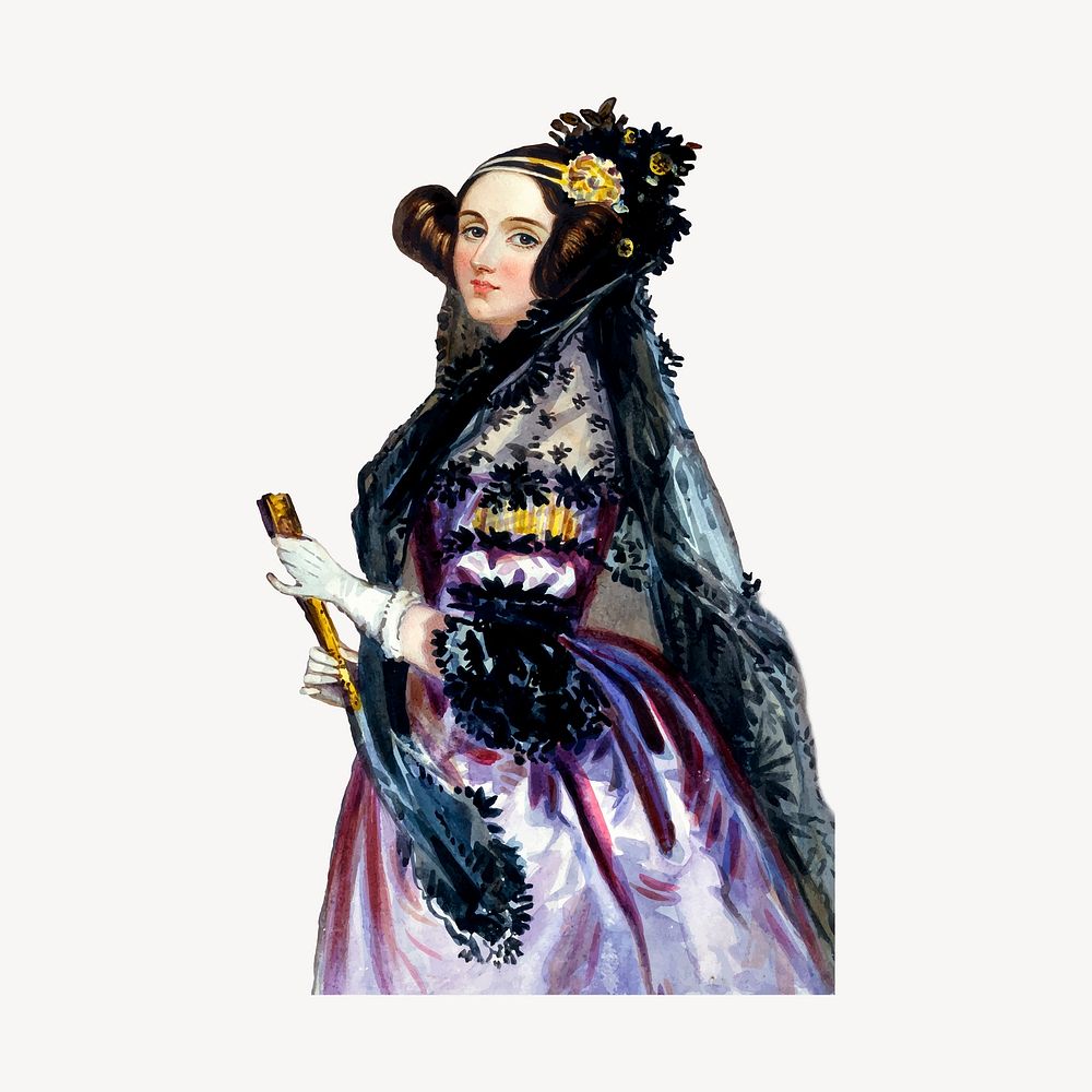 Vintage woman clipart, illustration vector. Free public domain CC0 image.