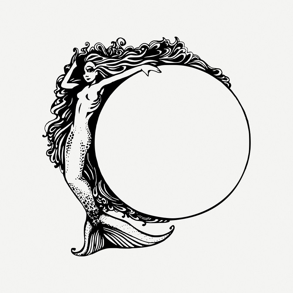 Mermaid circle clipart, illustration psd. Free public domain CC0 image.