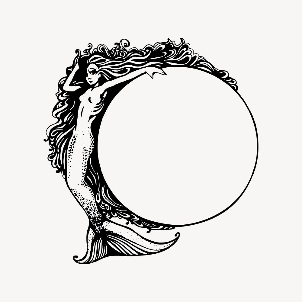 Mermaid circle clipart, illustration vector. Free public domain CC0 image.