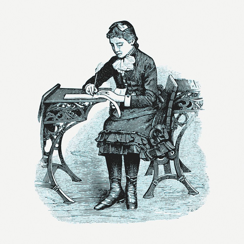 Victorian schoolgirl clipart, illustration psd. Free public domain CC0 image.
