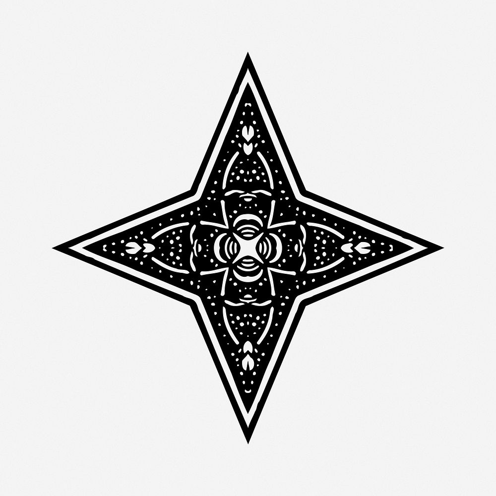 Decorative star clipart, illustration. Free public domain CC0 image.