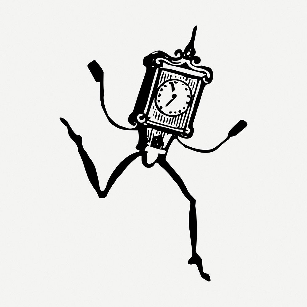 Anthropomorphic clock clipart, illustration psd. Free public domain CC0 image.
