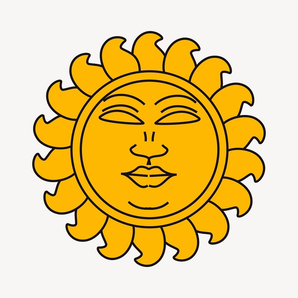 Sun face clipart, illustration. Free public domain CC0 image.