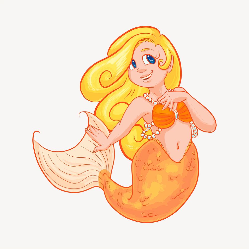 Orange mermaid clipart, illustration psd. Free public domain CC0 image.