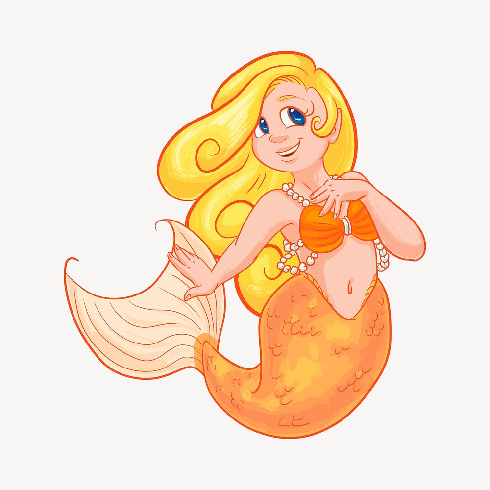 Orange mermaid clipart, illustration. Free public domain CC0 image.