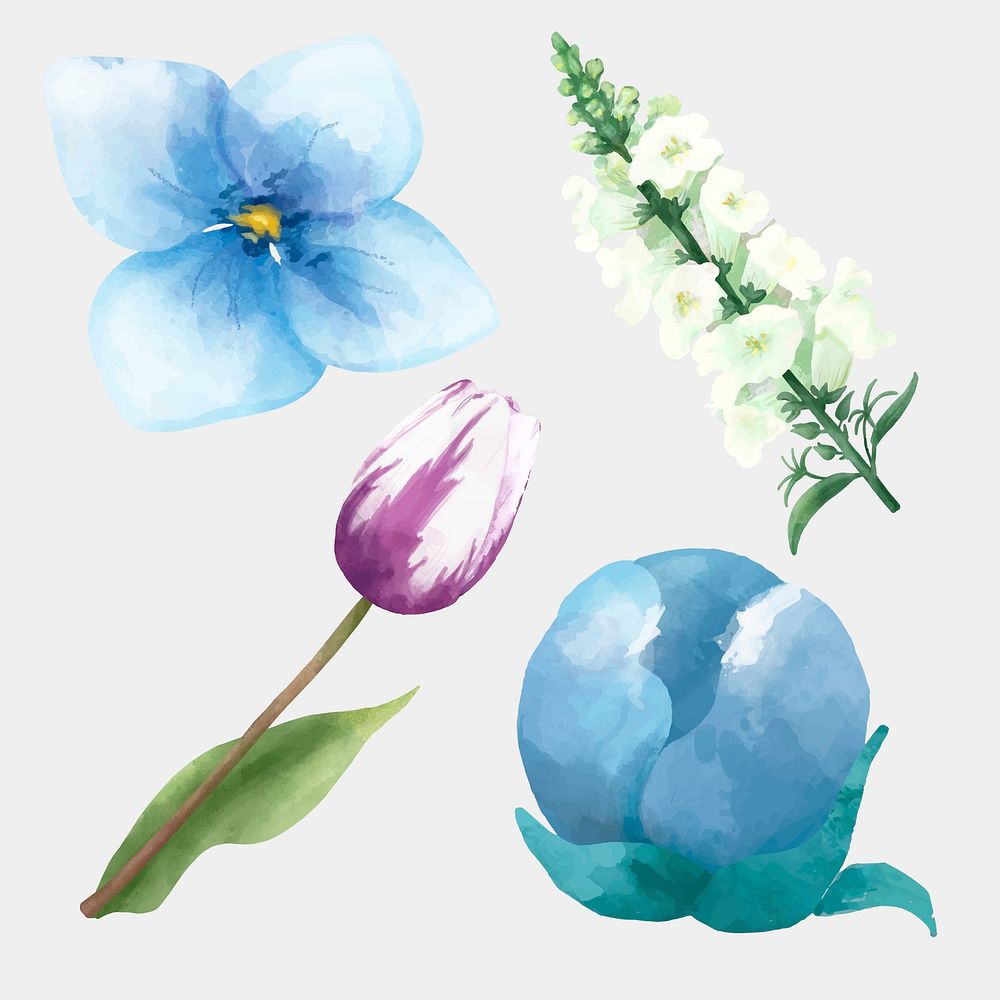 Watercolor flowers psd floral painting illustration collection