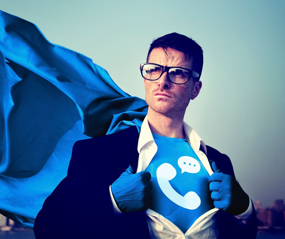 Strong Superhero Businessman Telecommunication Concepts