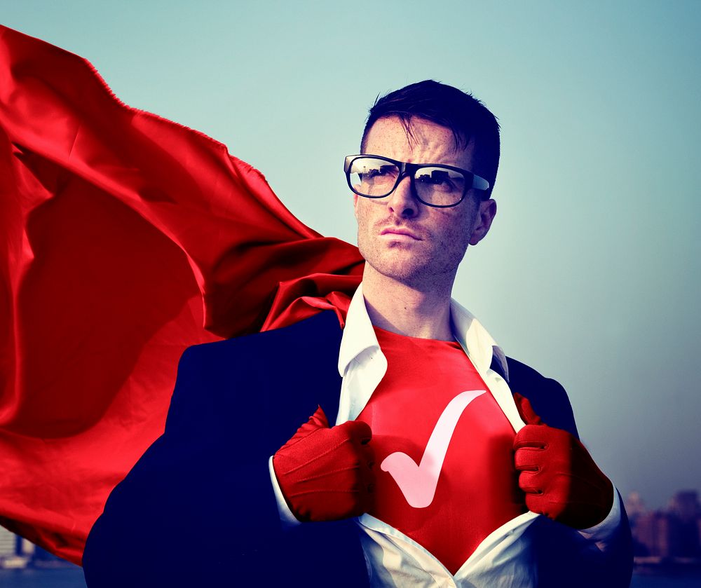 Check Mark Strong Superhero Success Professional Empowerment Stock Concept