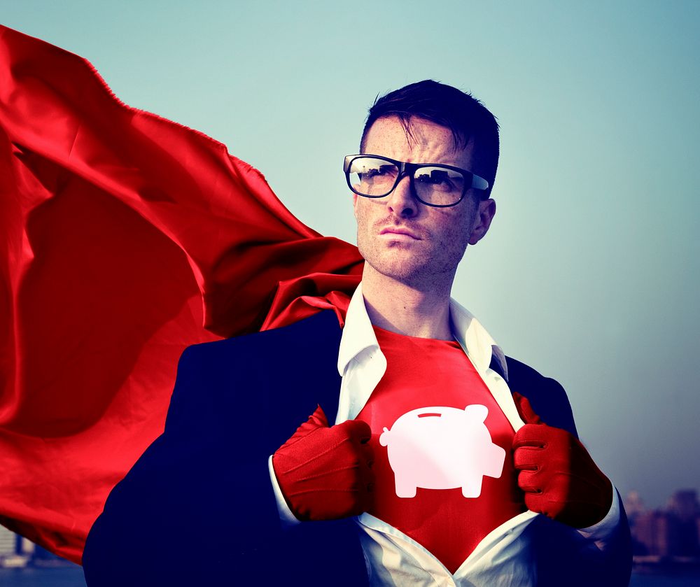 Piggybank Strong Superhero Success Professional Empowerment Stock Concept