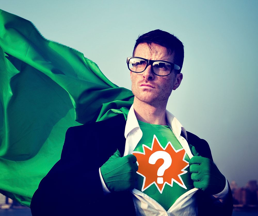 Question Mark Strong Superhero Success Professional Empowerment Stock Concept