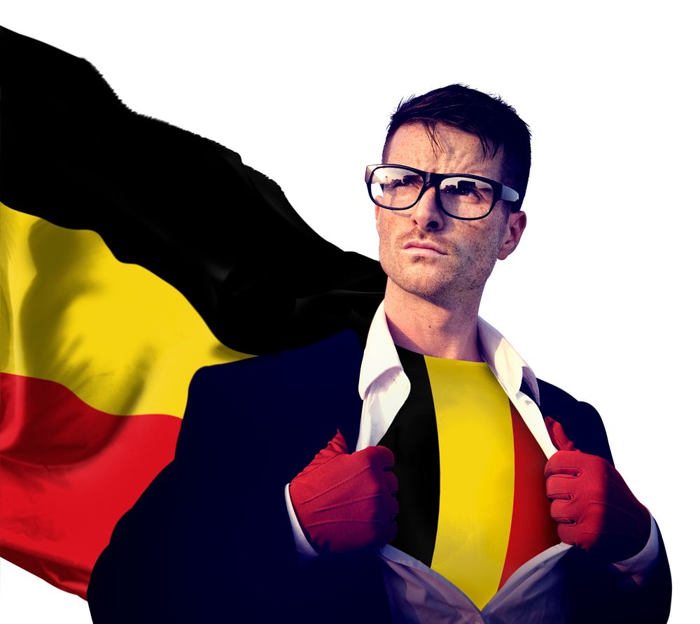 Businessman Superhero Country Belgium Flag Culture Power Concept
